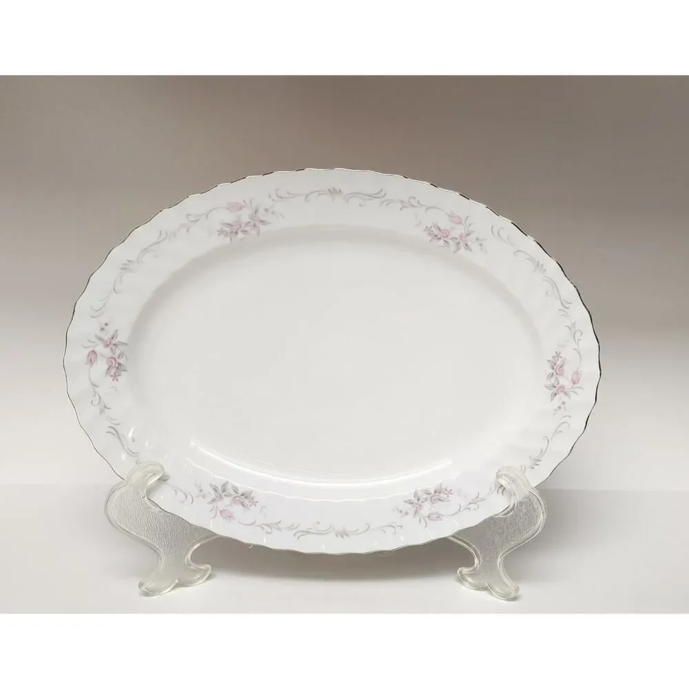 Gold Standard White Silver & Pink /1 Round & 3 Oval Serving Platter
